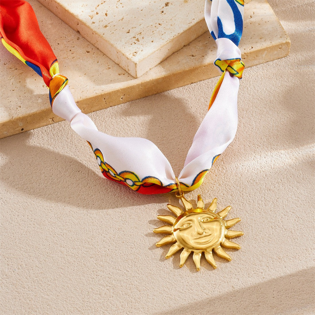 18k Boho Printed Scarf Flower Necklace