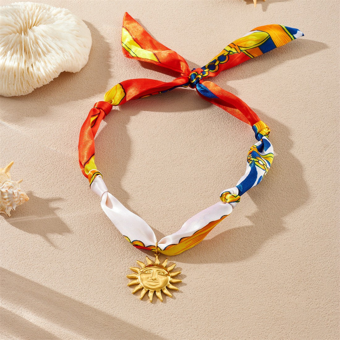 18k Boho Printed Scarf Flower Necklace