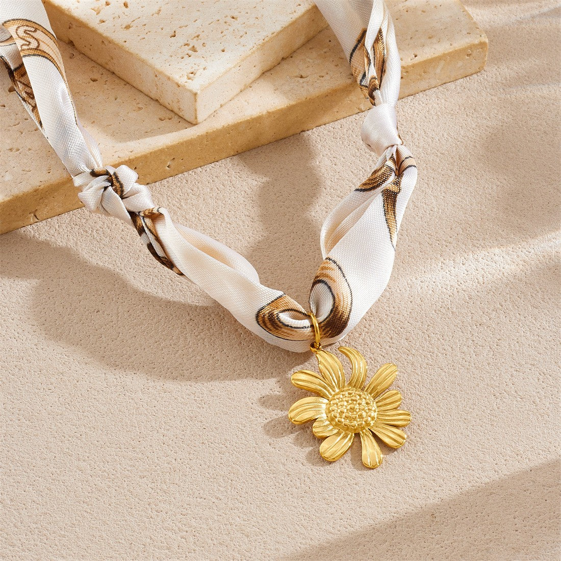 18k Boho Printed Scarf Flower Necklace