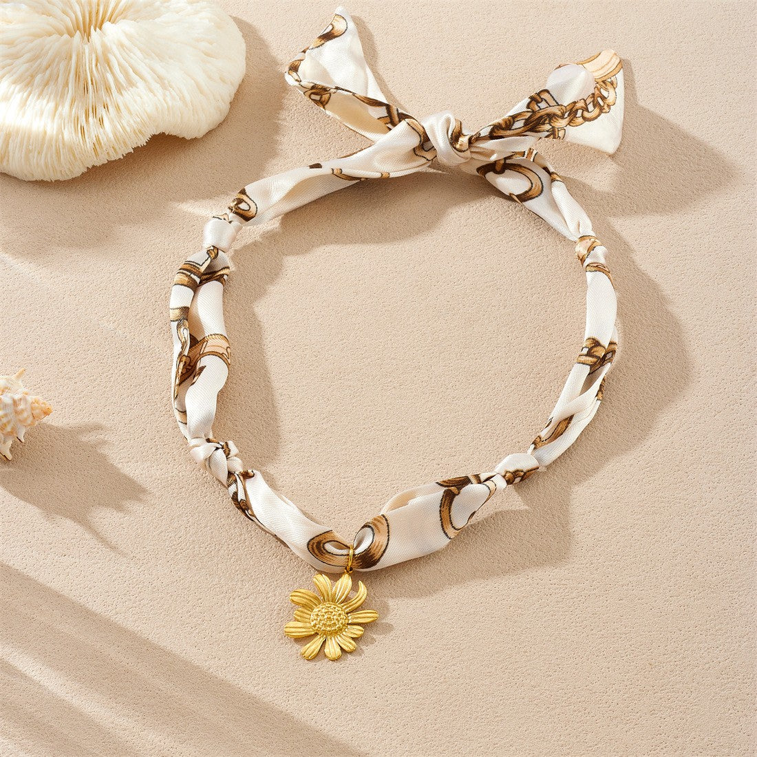 18k Boho Printed Scarf Flower Necklace