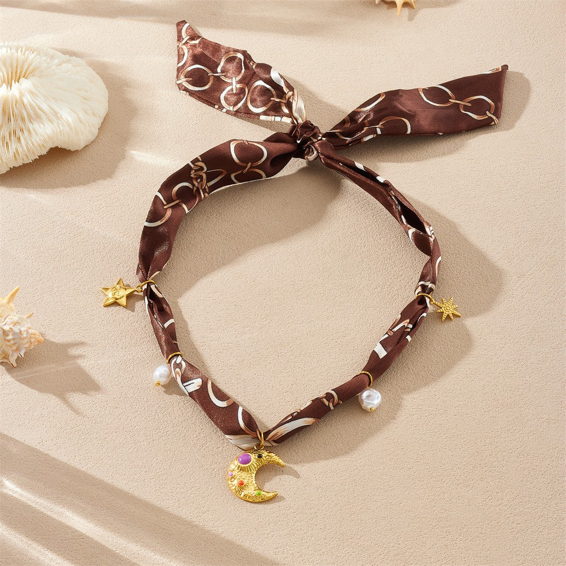 18k Boho Printed Scarf Flower Necklace