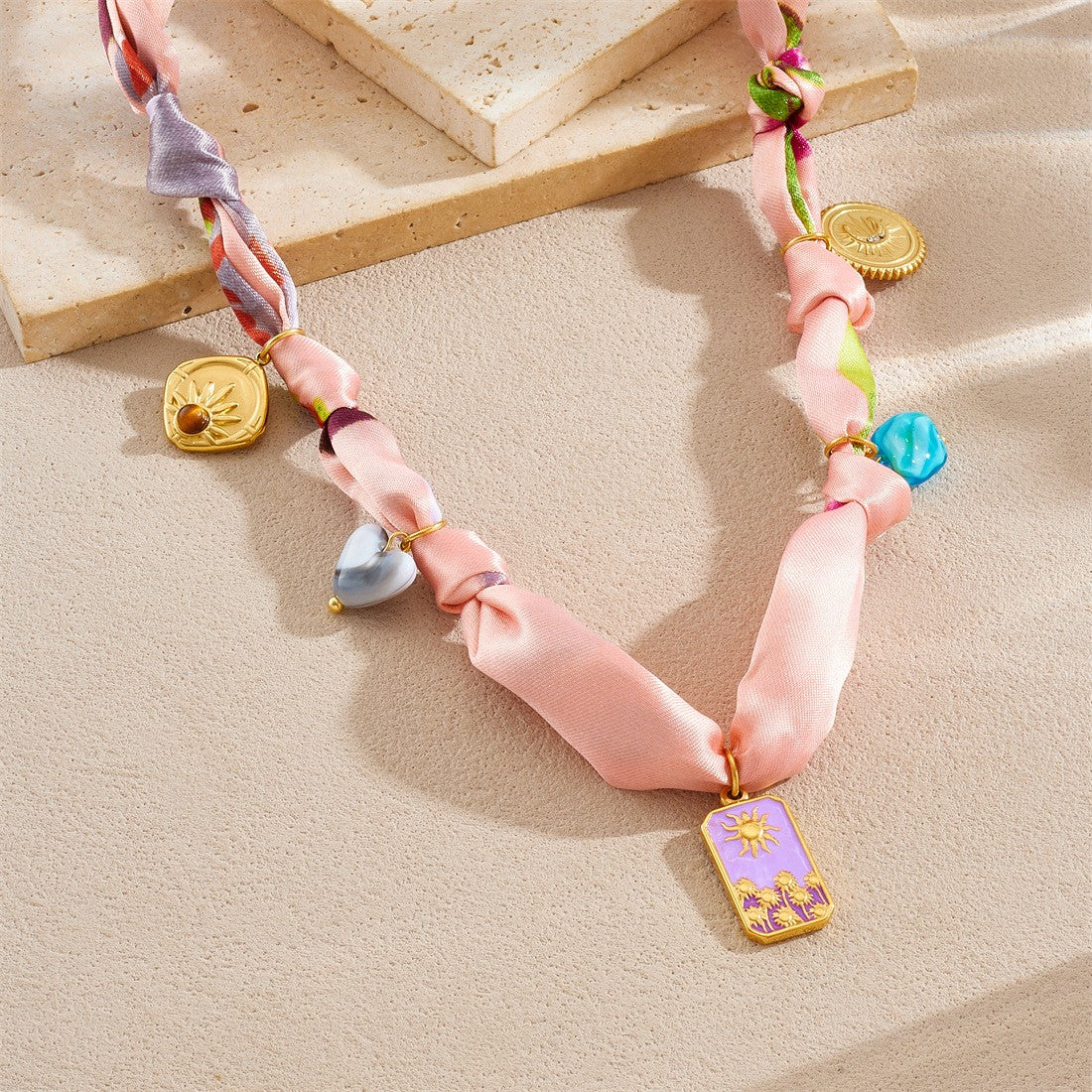 18k Boho Printed Scarf Flower Necklace