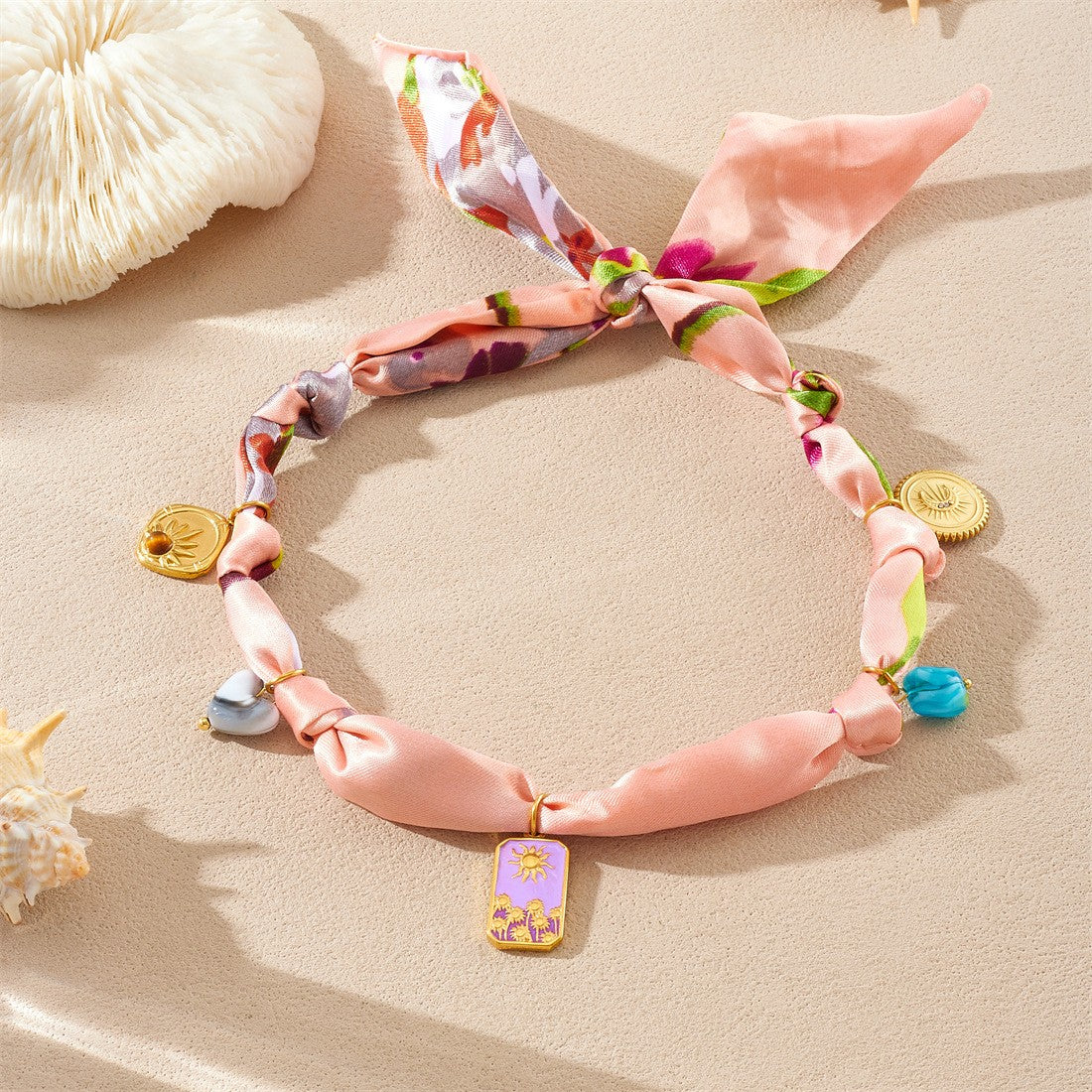 18k Boho Printed Scarf Flower Necklace