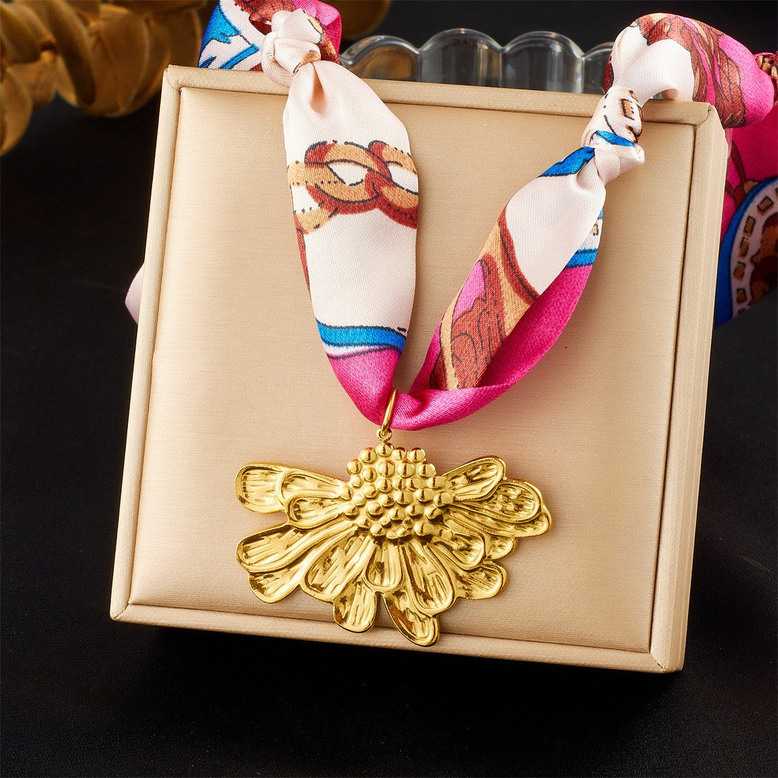 18k Boho Printed Scarf Flower Necklace