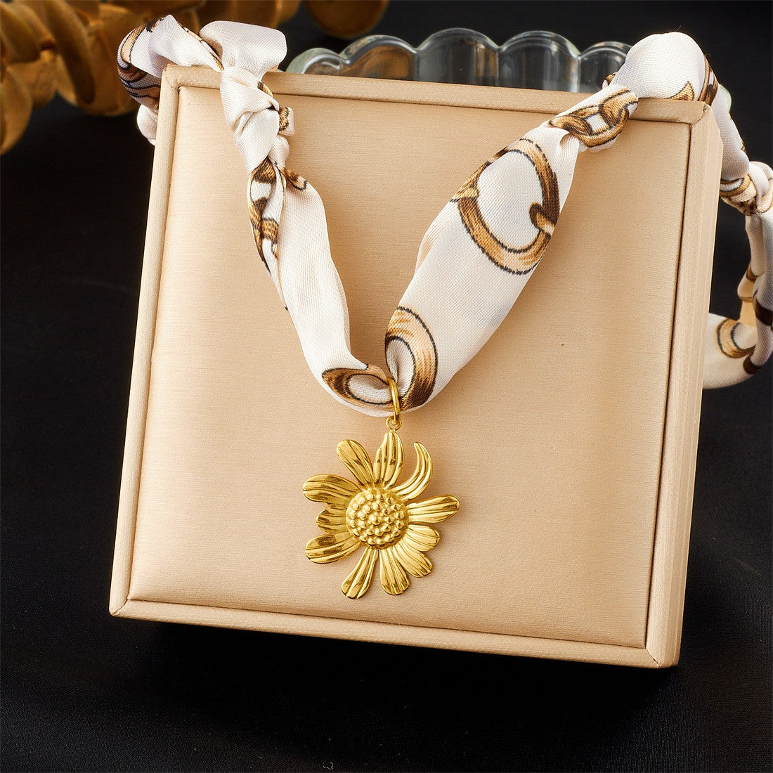 18k Boho Printed Scarf Flower Necklace