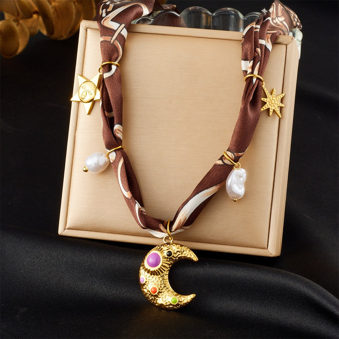 18k Boho Printed Scarf Flower Necklace