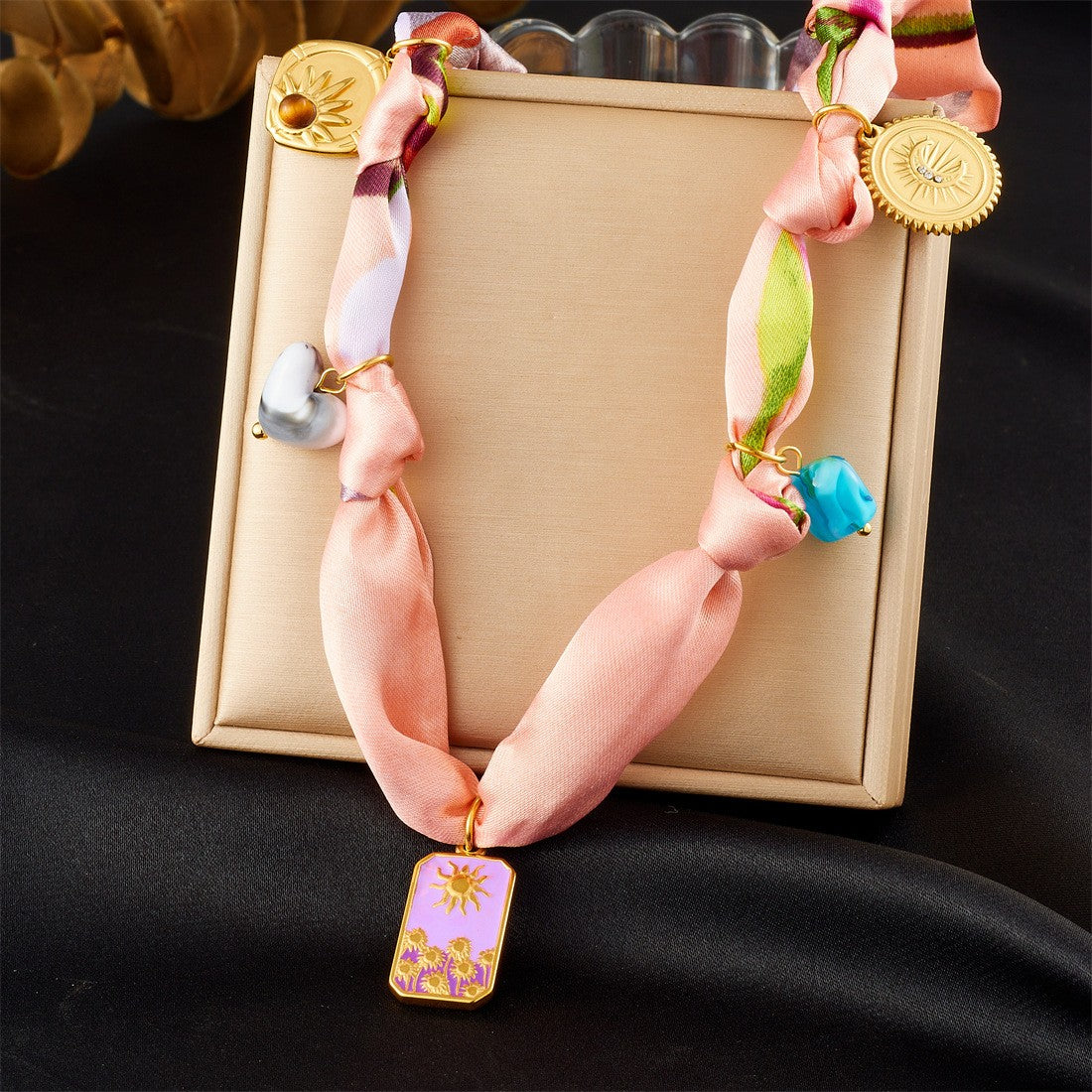 18k Boho Printed Scarf Flower Necklace