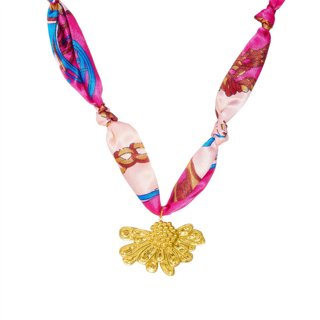 18k Boho Printed Scarf Flower Necklace