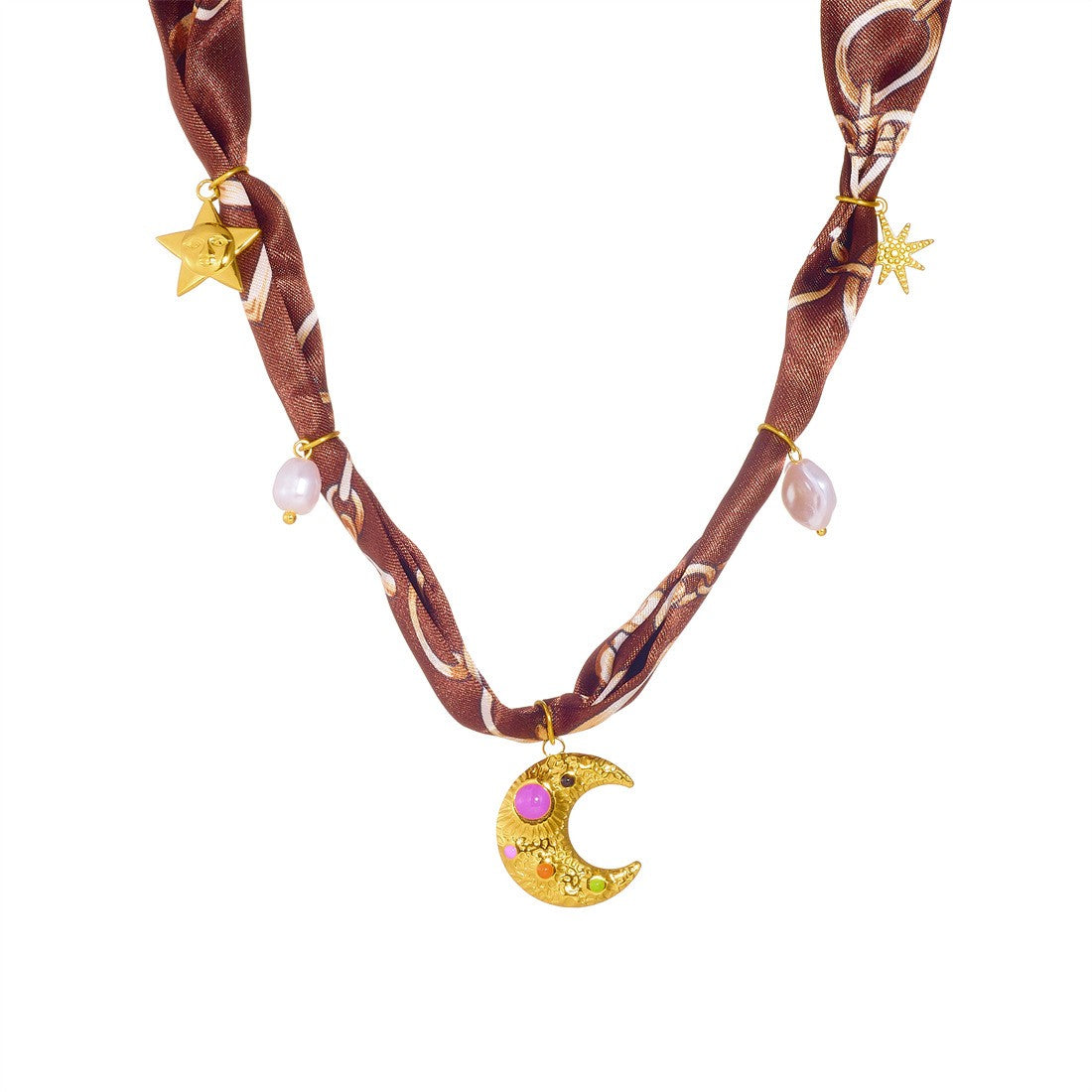 18k Boho Printed Scarf Flower Necklace