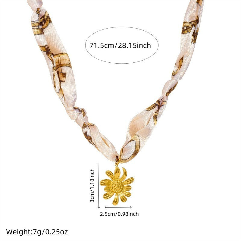 18k Boho Printed Scarf Flower Necklace