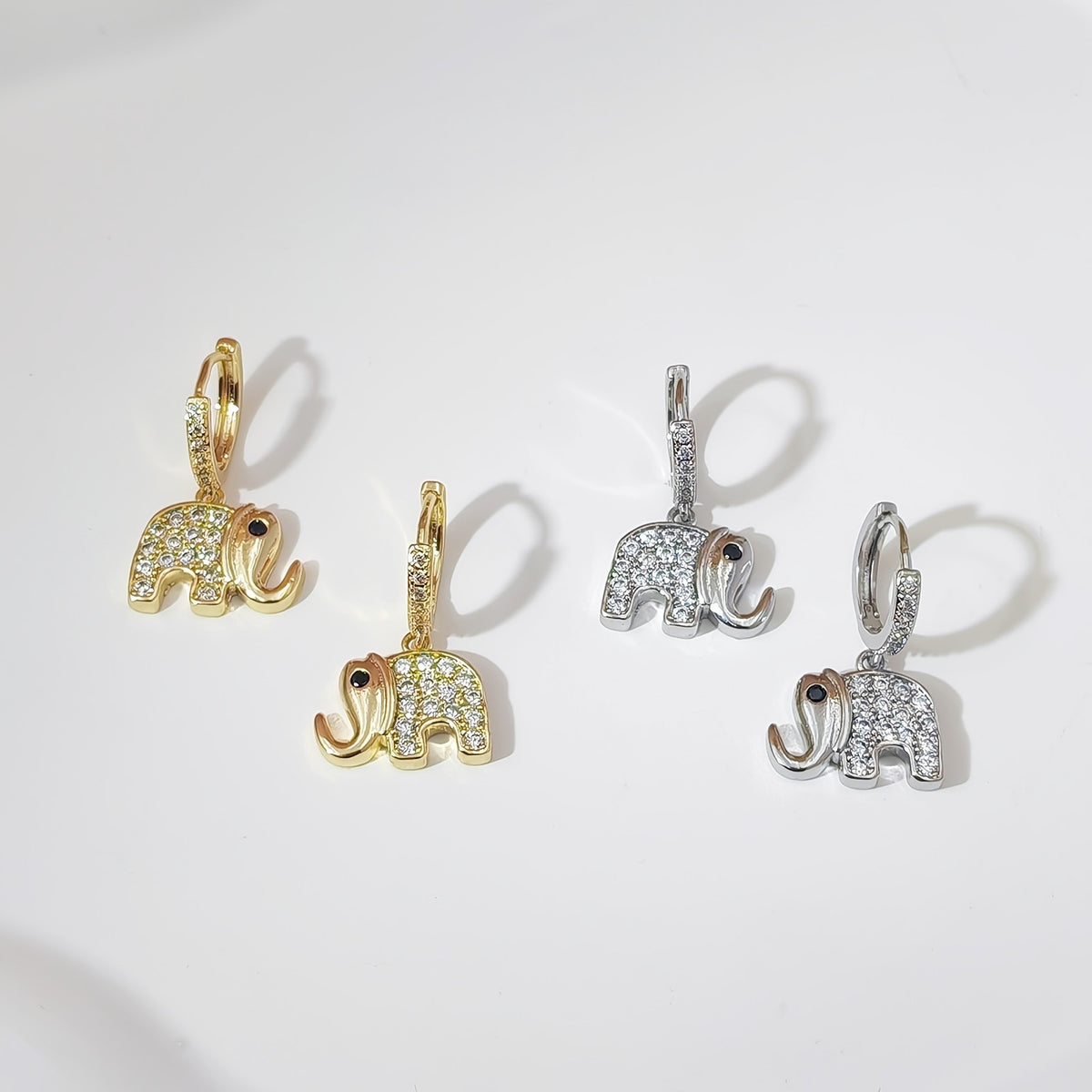 Dainty Cubic Zirconia Elephant Earrings
