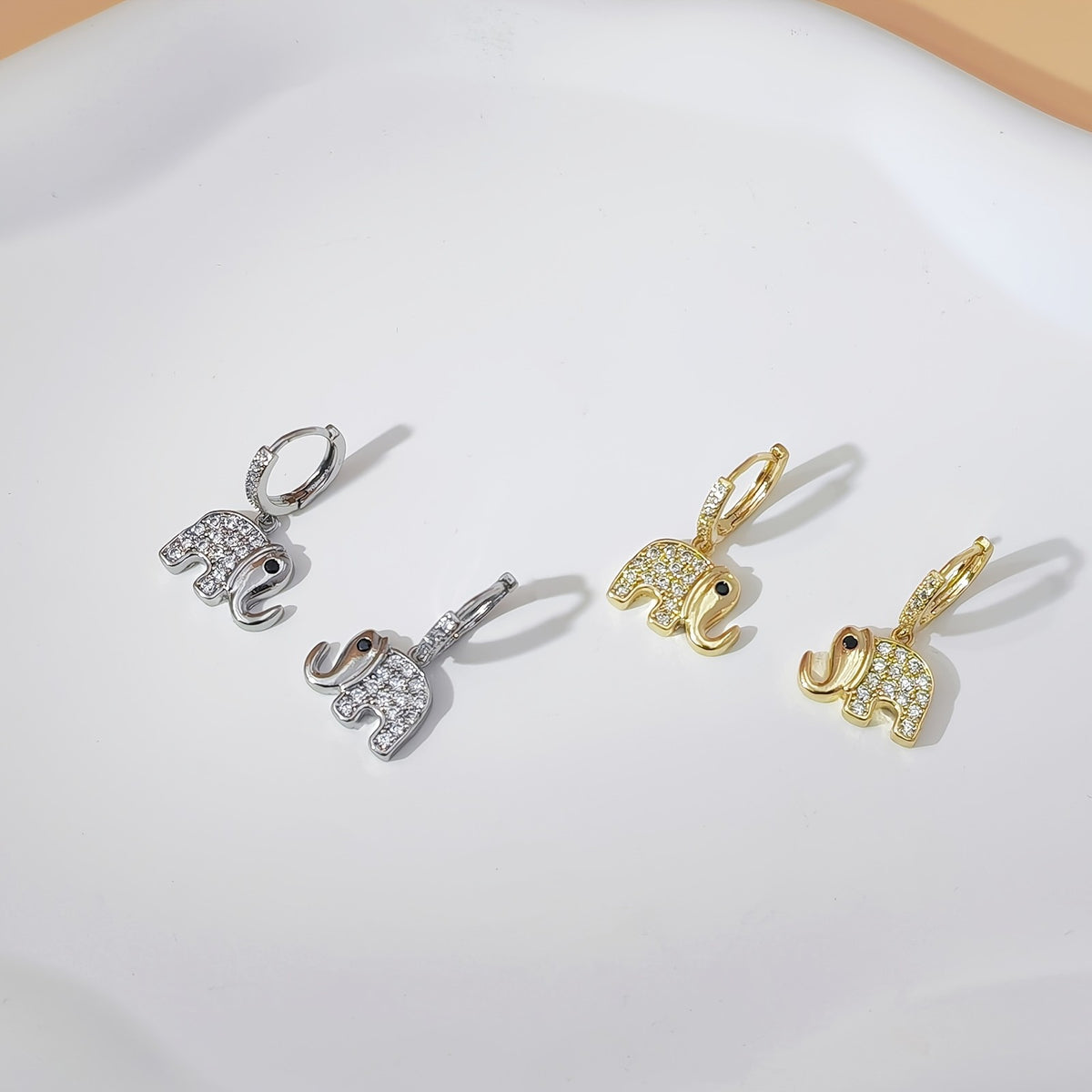 Dainty Cubic Zirconia Elephant Earrings