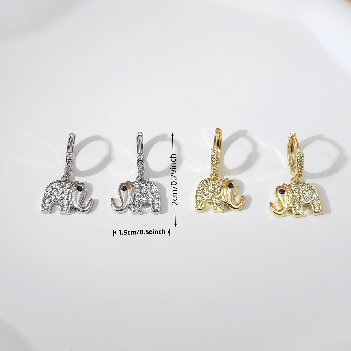 Dainty Cubic Zirconia Elephant Earrings
