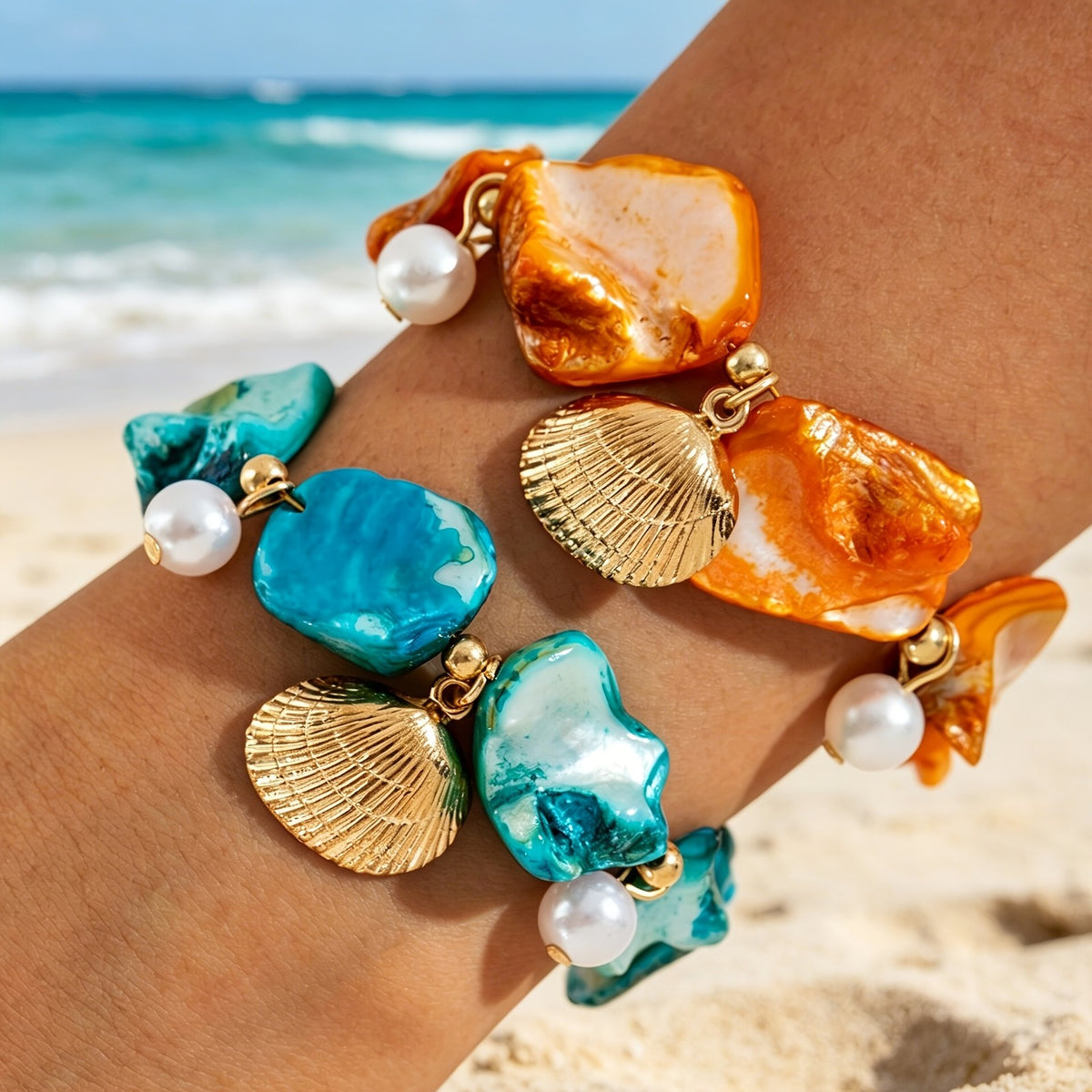 Boho Marbled Resin Shell Bracelet