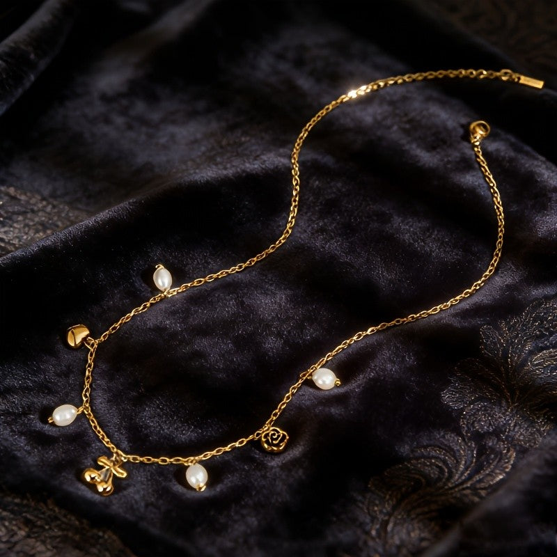 18k Dainty Pearl Charm Necklace