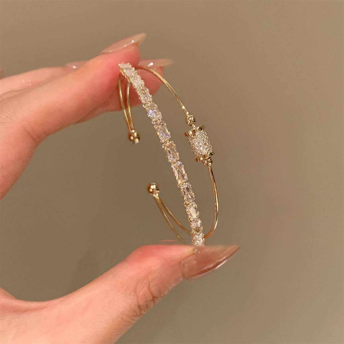 18k Elegant Rectangular Zircon Open Cuff Bracelet