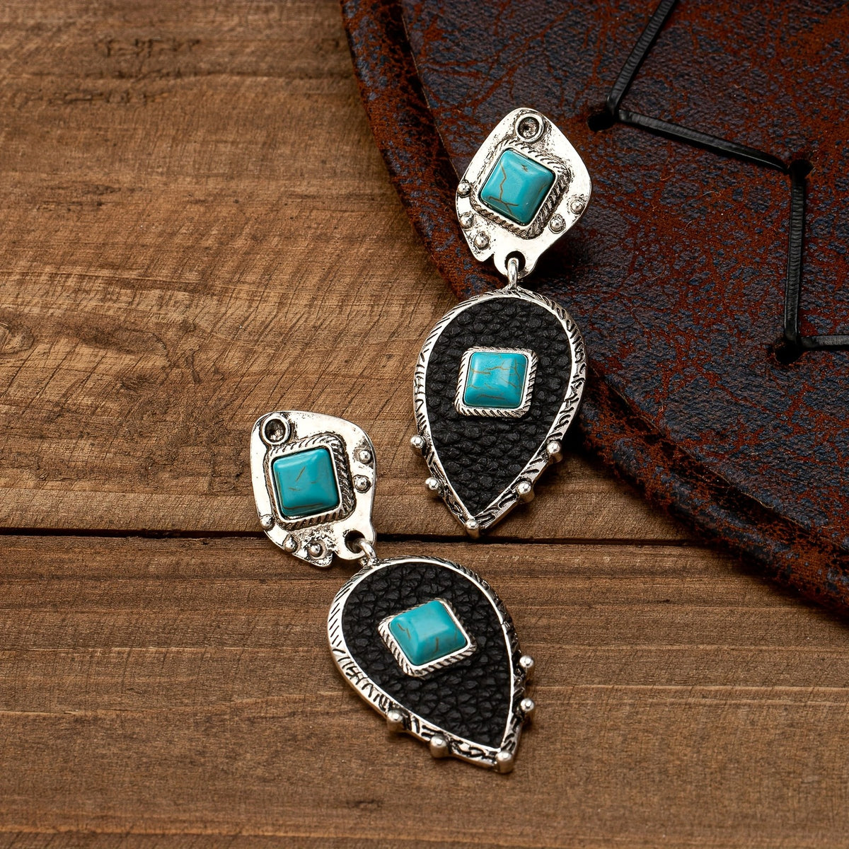 Boho Leopard Print Turquoise Drop Earrings