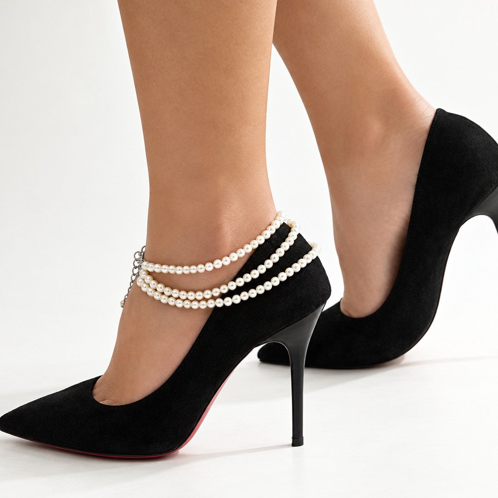 Elegant Triple Strand Faux Pearl Anklet