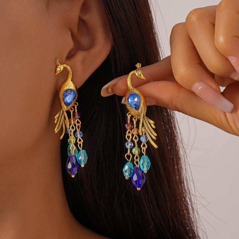 Vintage Boho Peacock Dangle Earrings