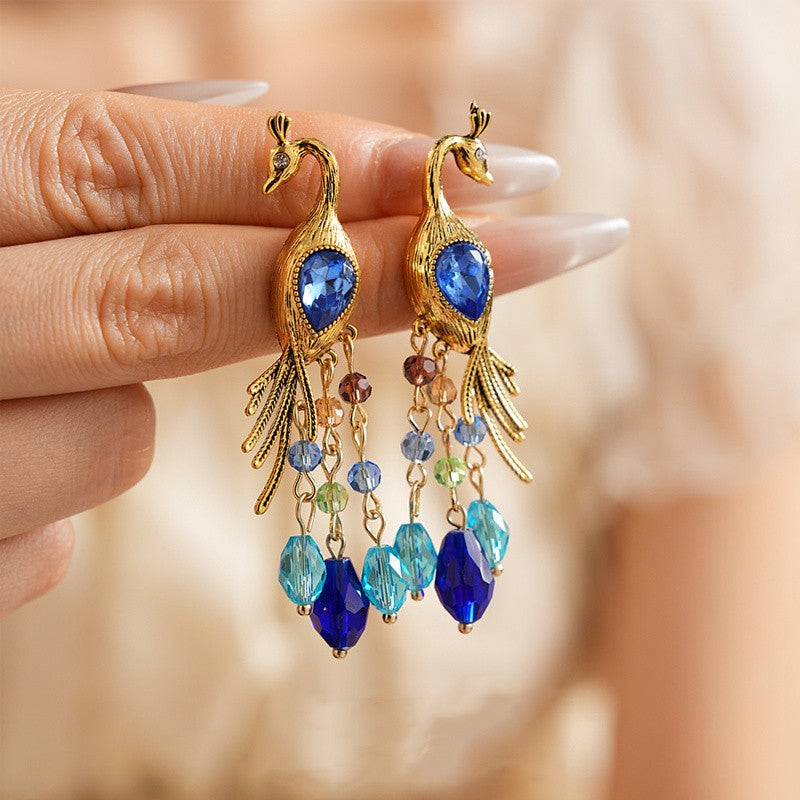 Vintage Boho Peacock Dangle Earrings