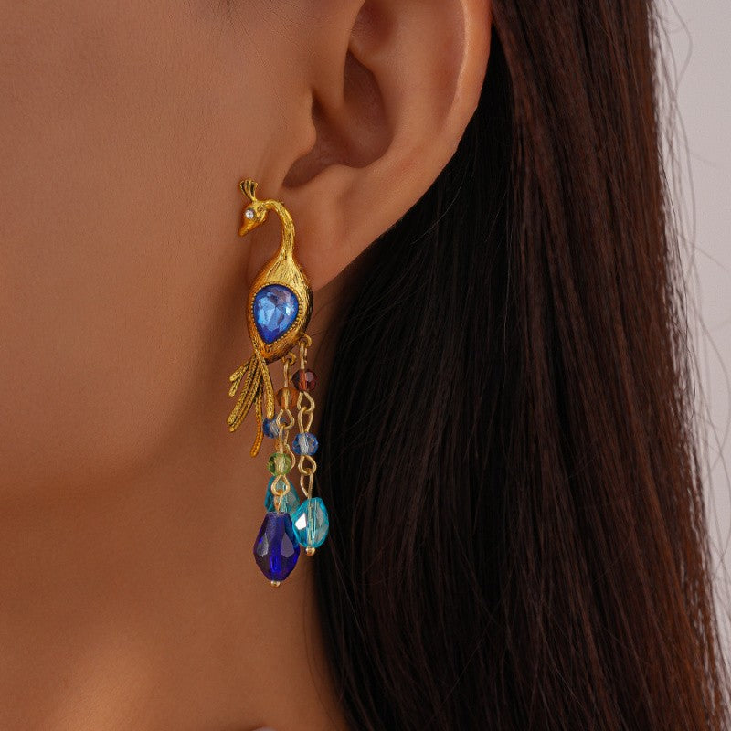 Vintage Boho Peacock Dangle Earrings