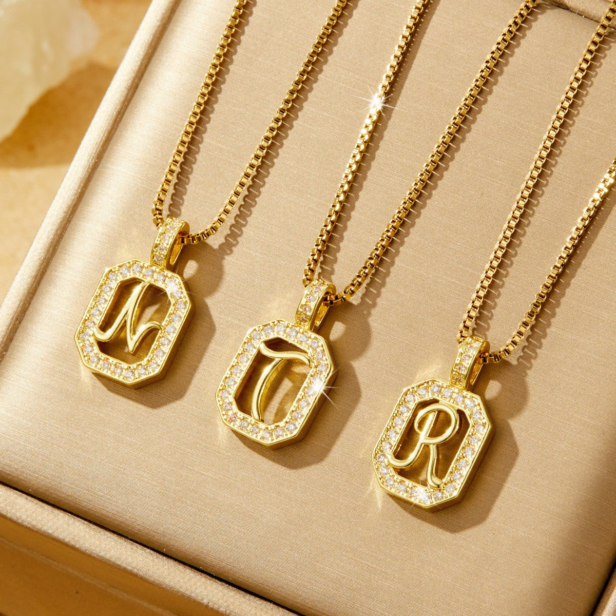 14k Elegant Square Initial Necklace