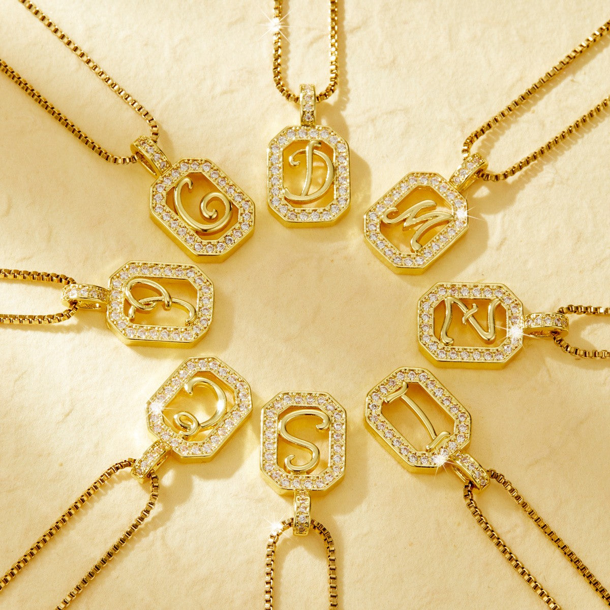 14k Elegant Square Initial Necklace