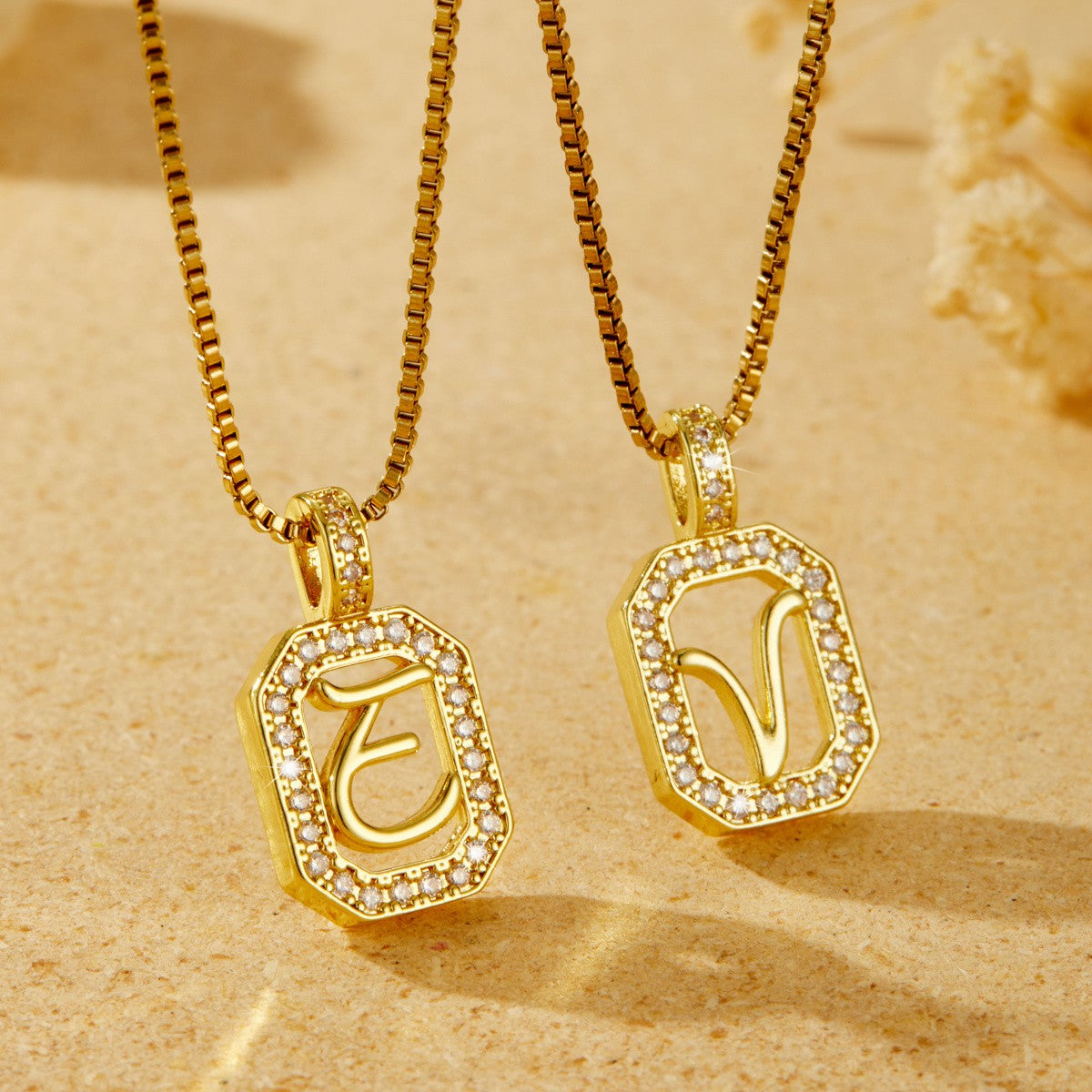 14k Elegant Square Initial Necklace