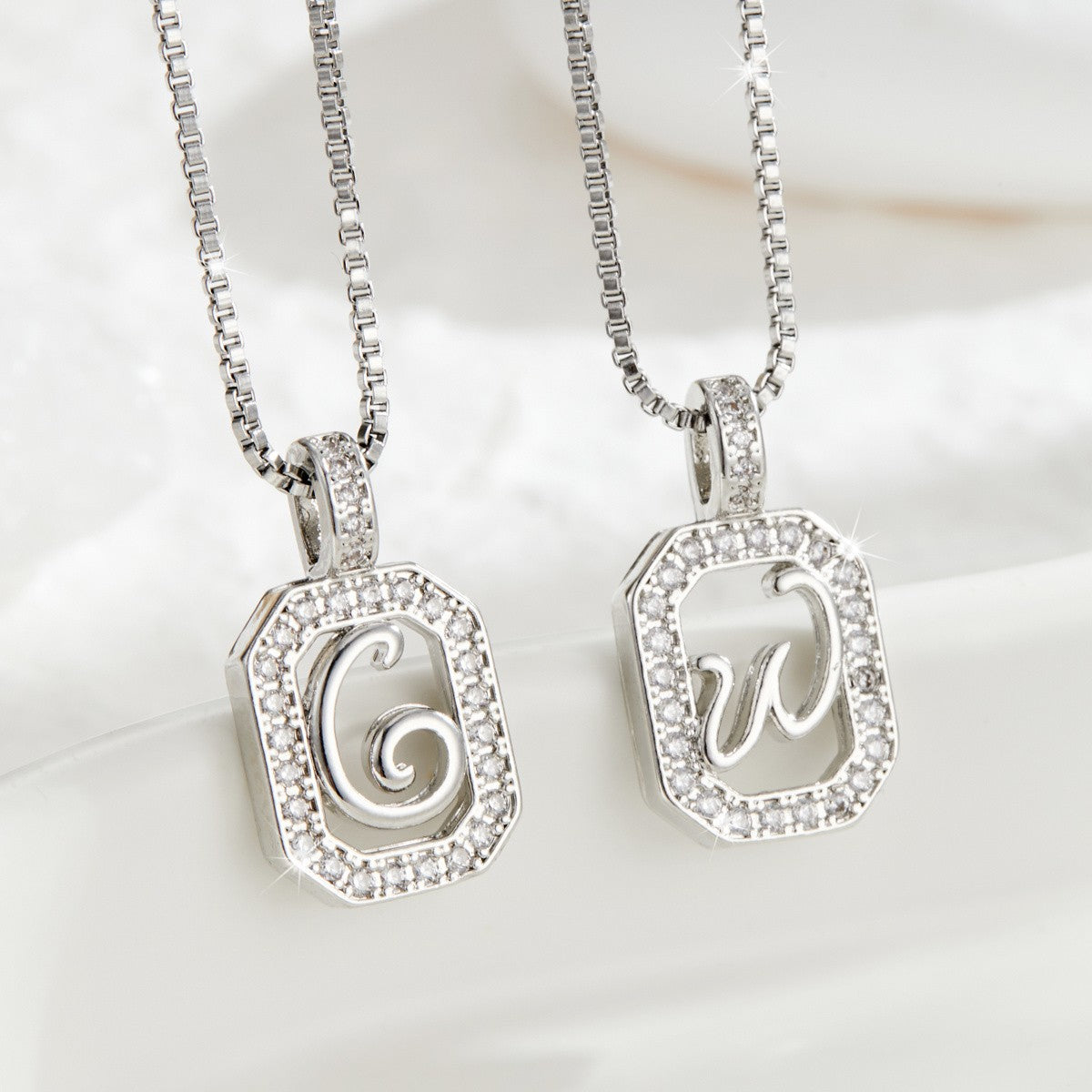 14k Elegant Square Initial Necklace