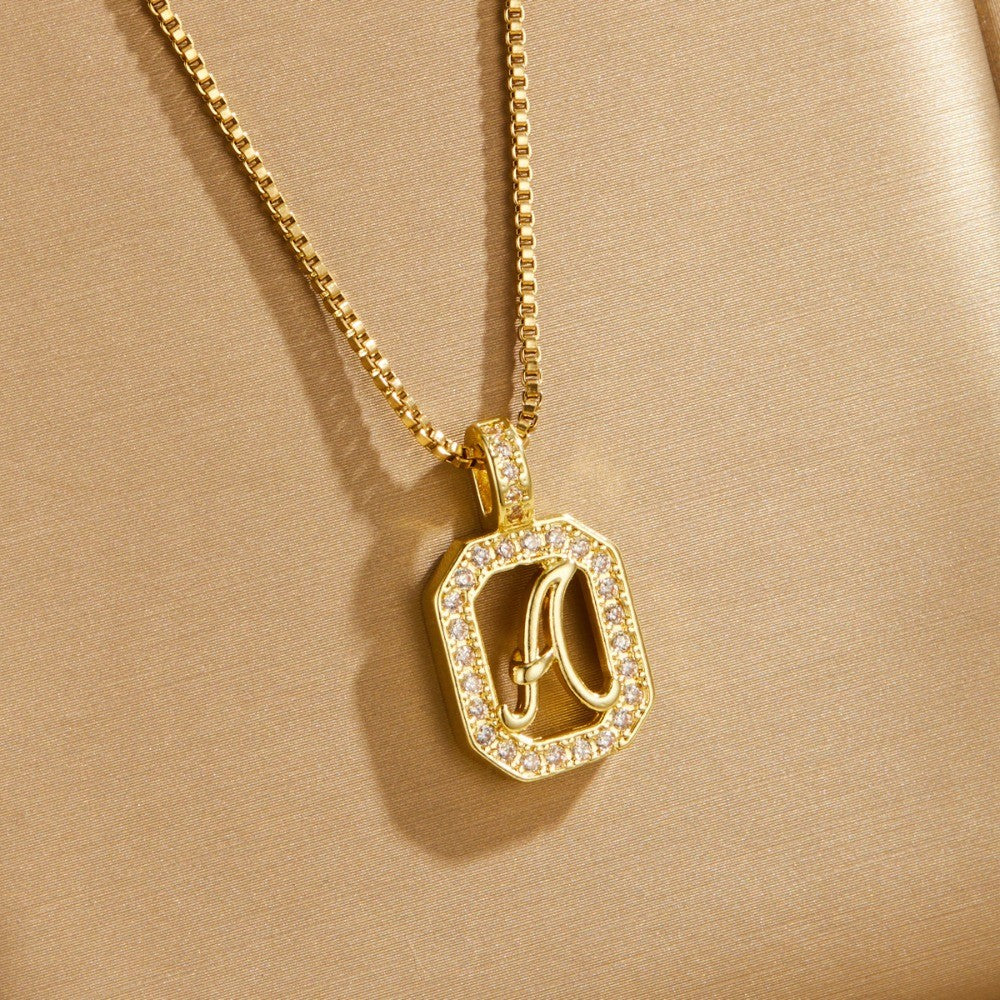 14k Elegant Square Initial Necklace