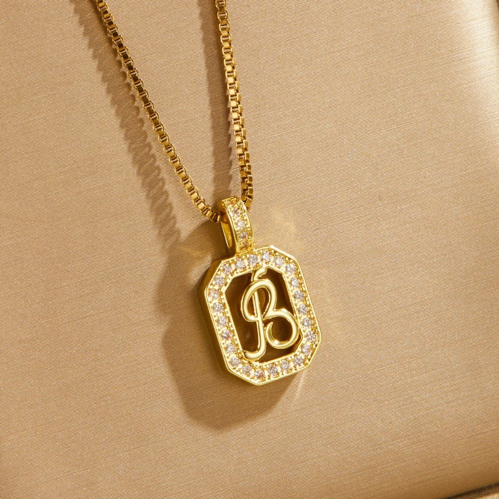 14k Elegant Square Initial Necklace