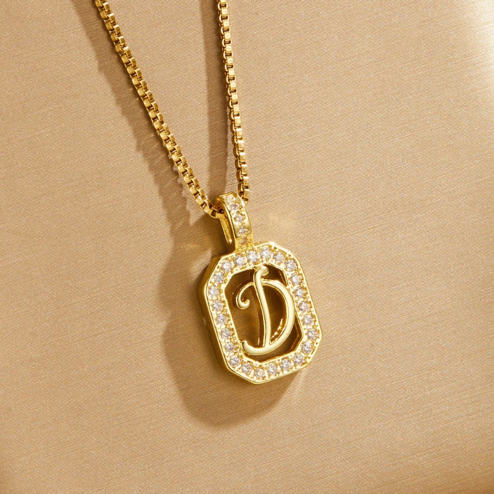 14k Elegant Square Initial Necklace