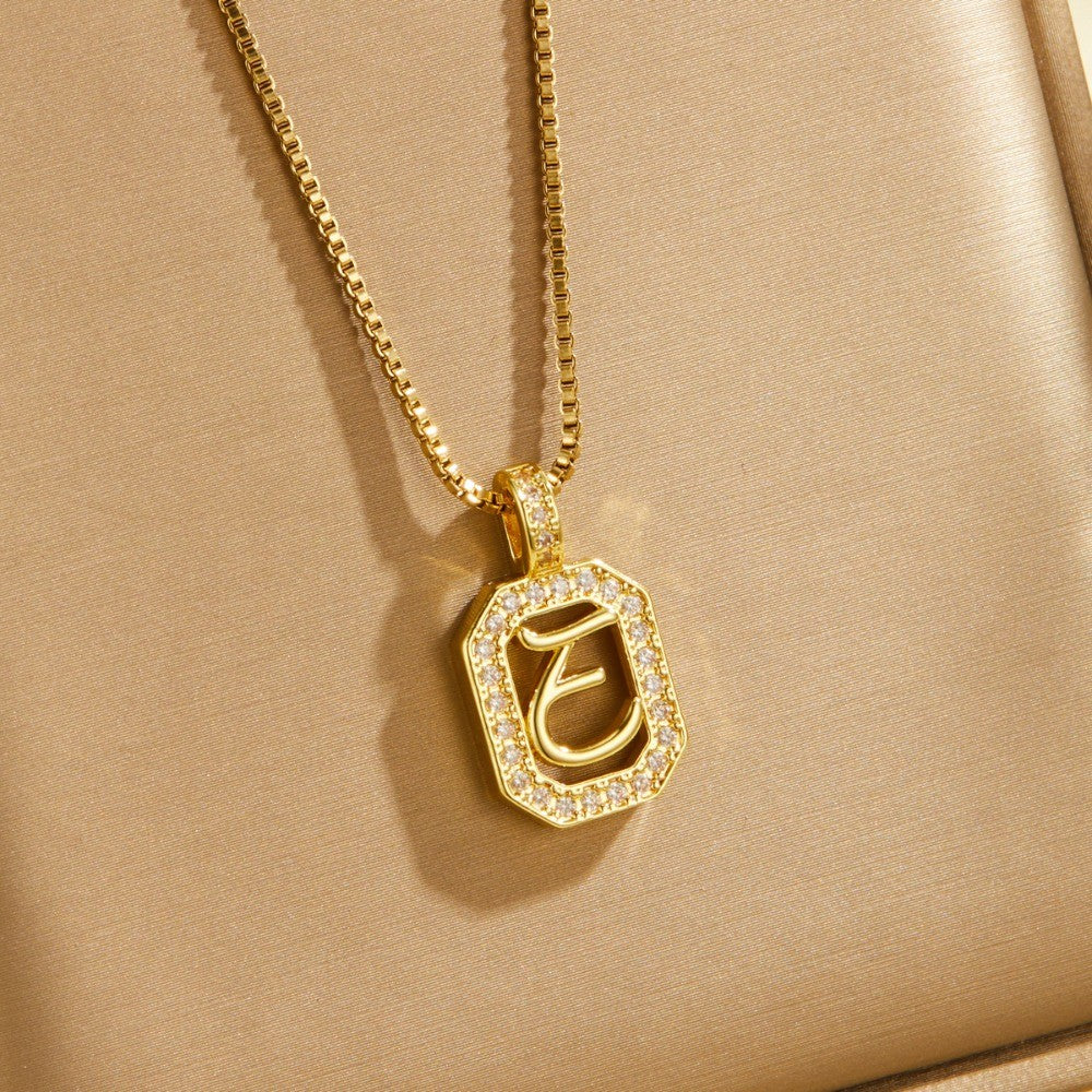 14k Elegant Square Initial Necklace