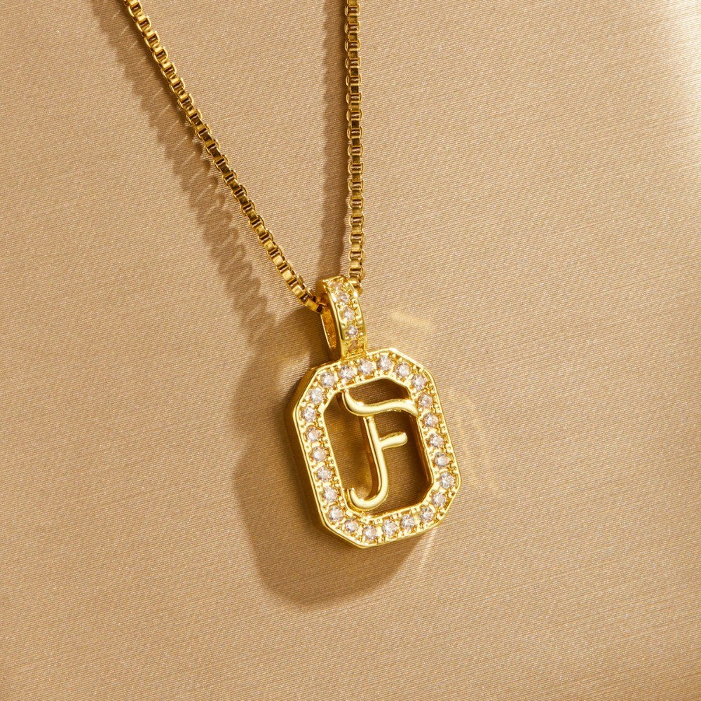 14k Elegant Square Initial Necklace