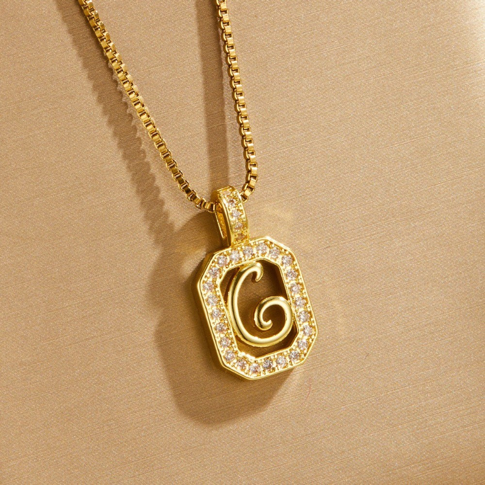 14k Elegant Square Initial Necklace