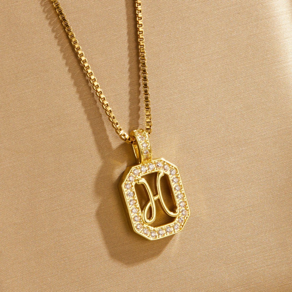 14k Elegant Square Initial Necklace