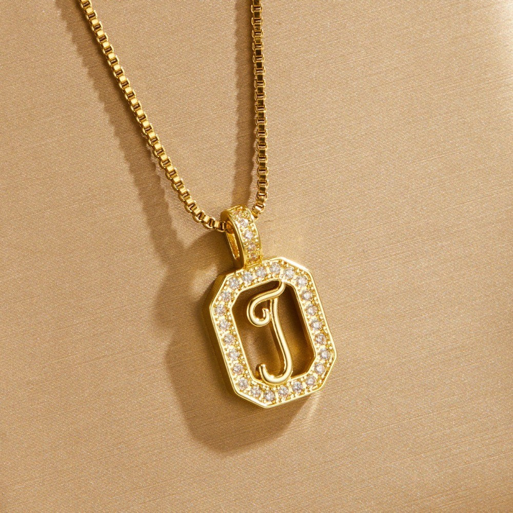 14k Elegant Square Initial Necklace
