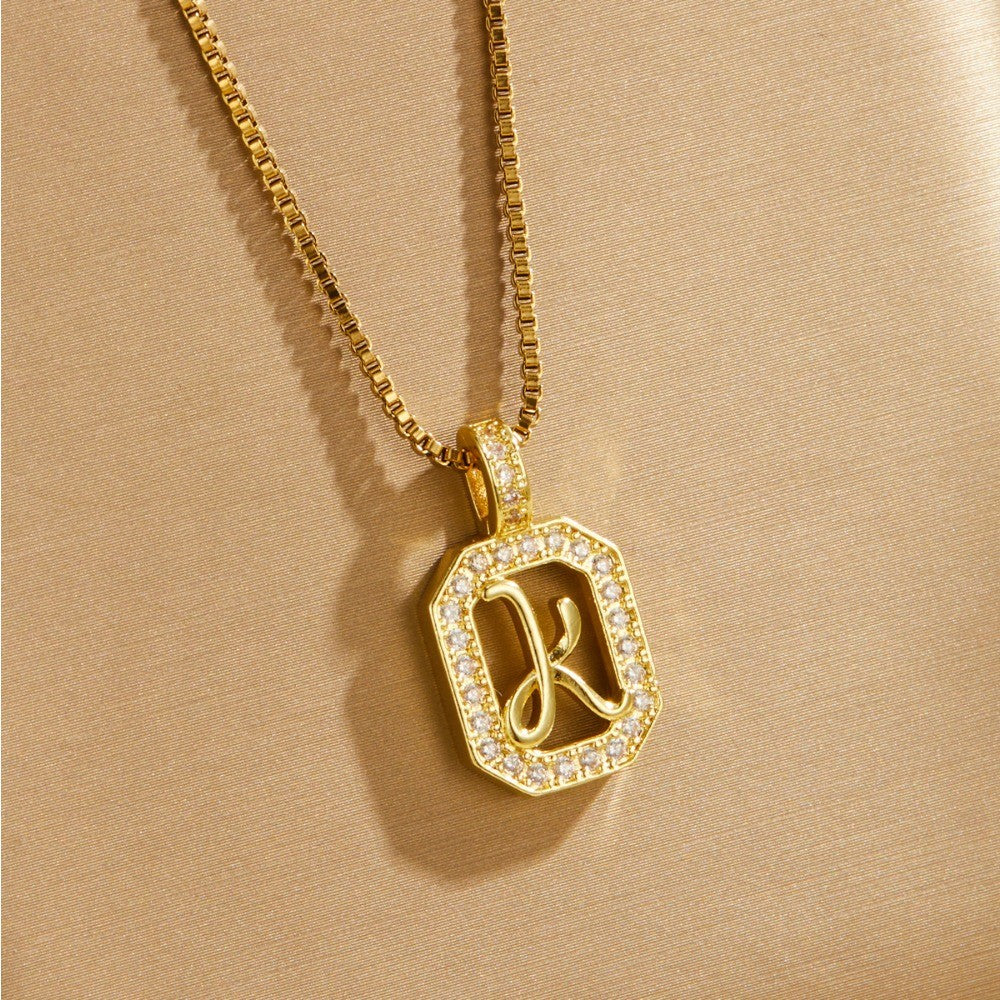 14k Elegant Square Initial Necklace