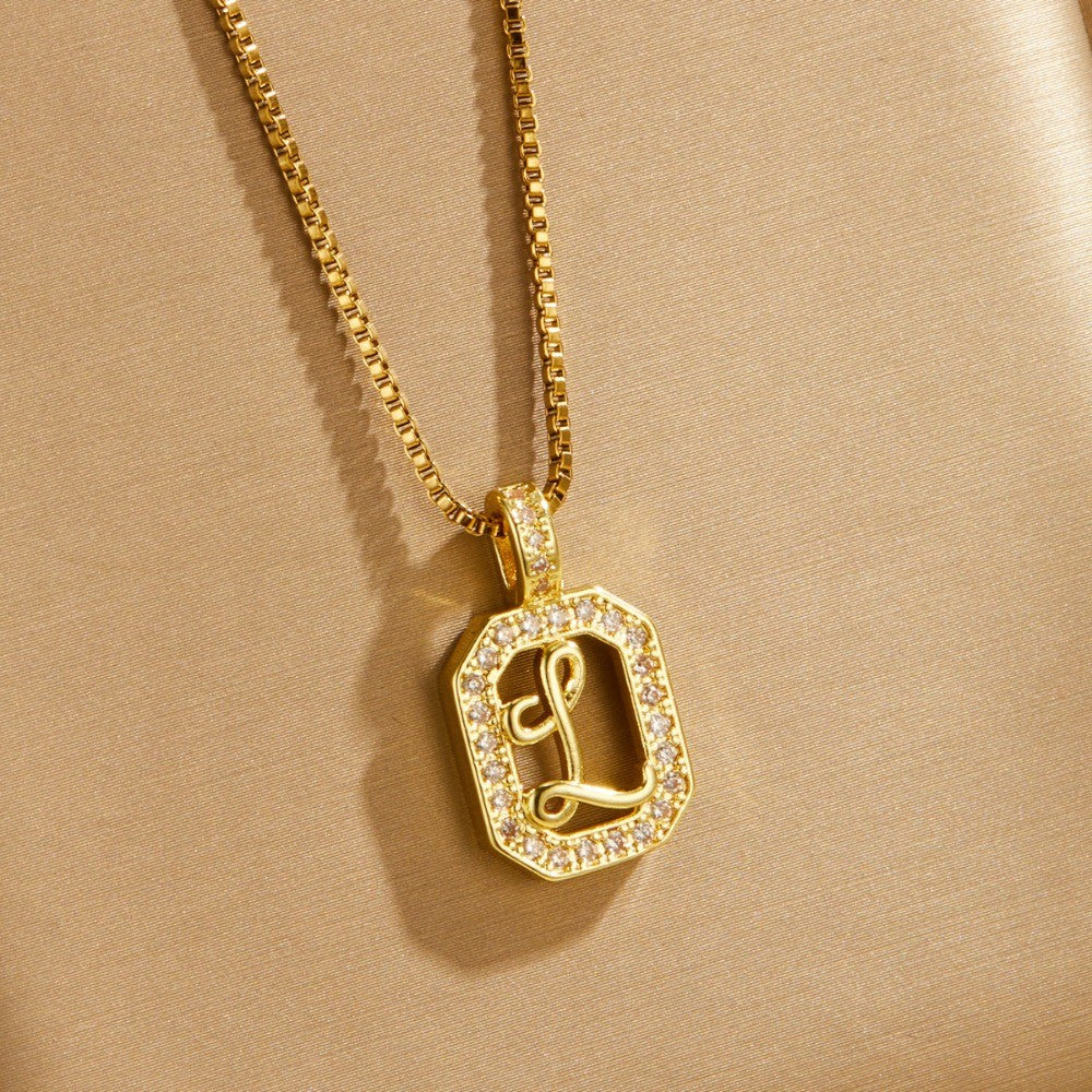 14k Elegant Square Initial Necklace