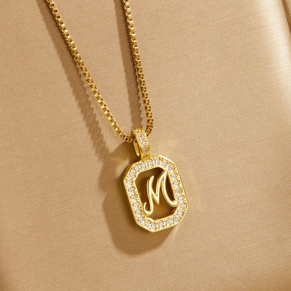 14k Elegant Square Initial Necklace
