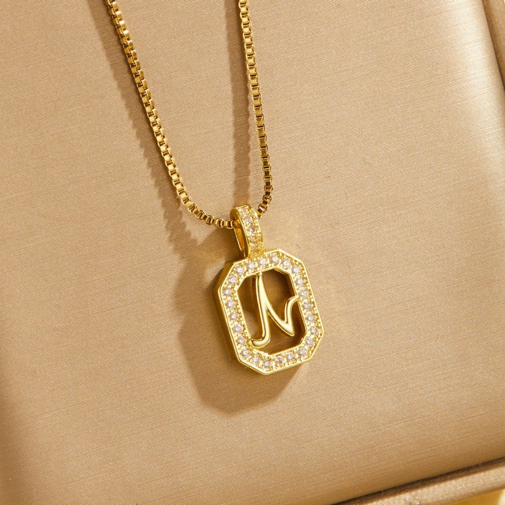 14k Elegant Square Initial Necklace