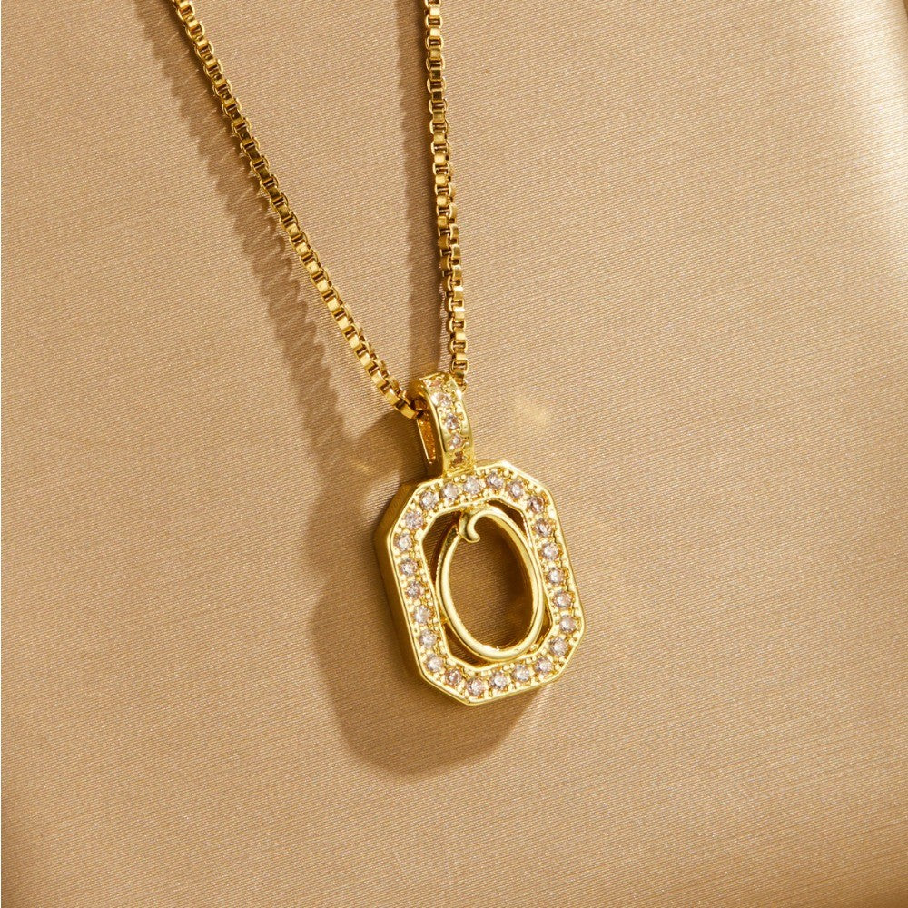 14k Elegant Square Initial Necklace