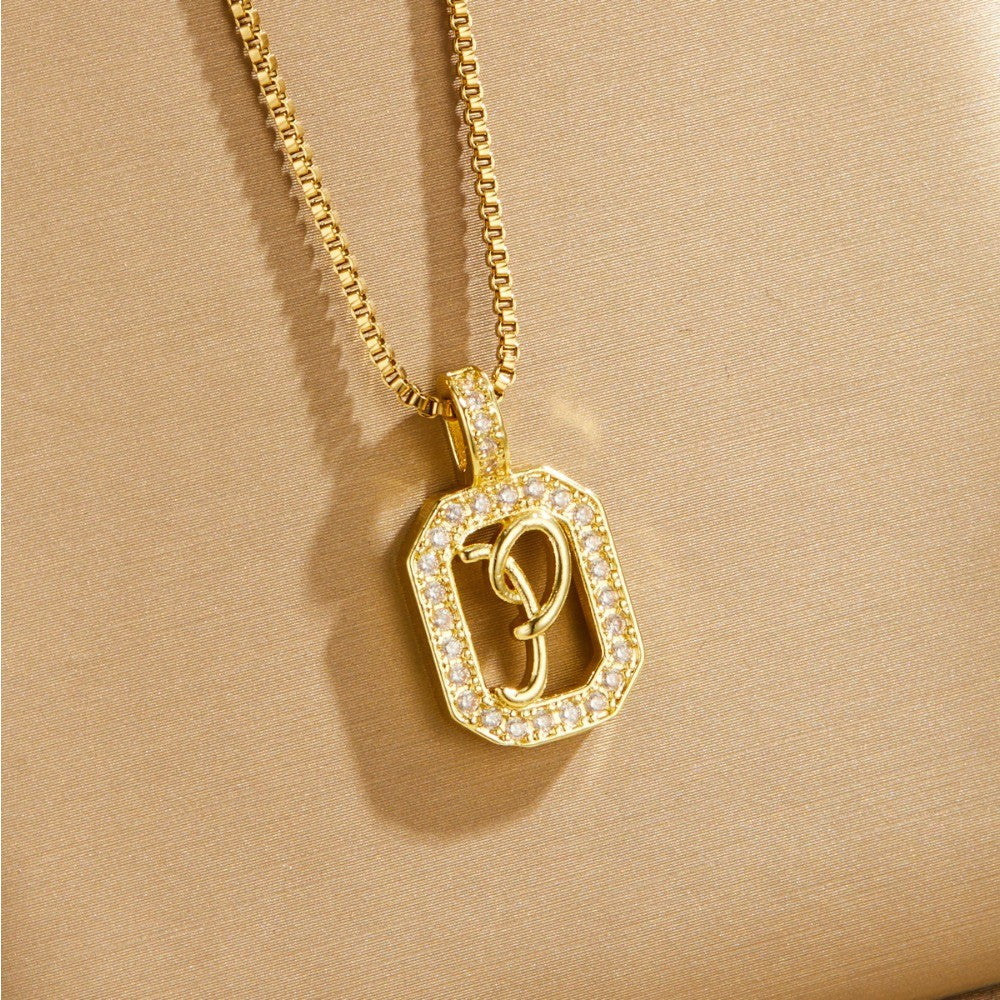 14k Elegant Square Initial Necklace
