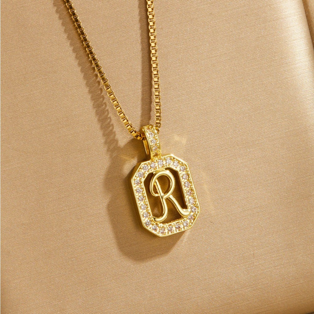 14k Elegant Square Initial Necklace