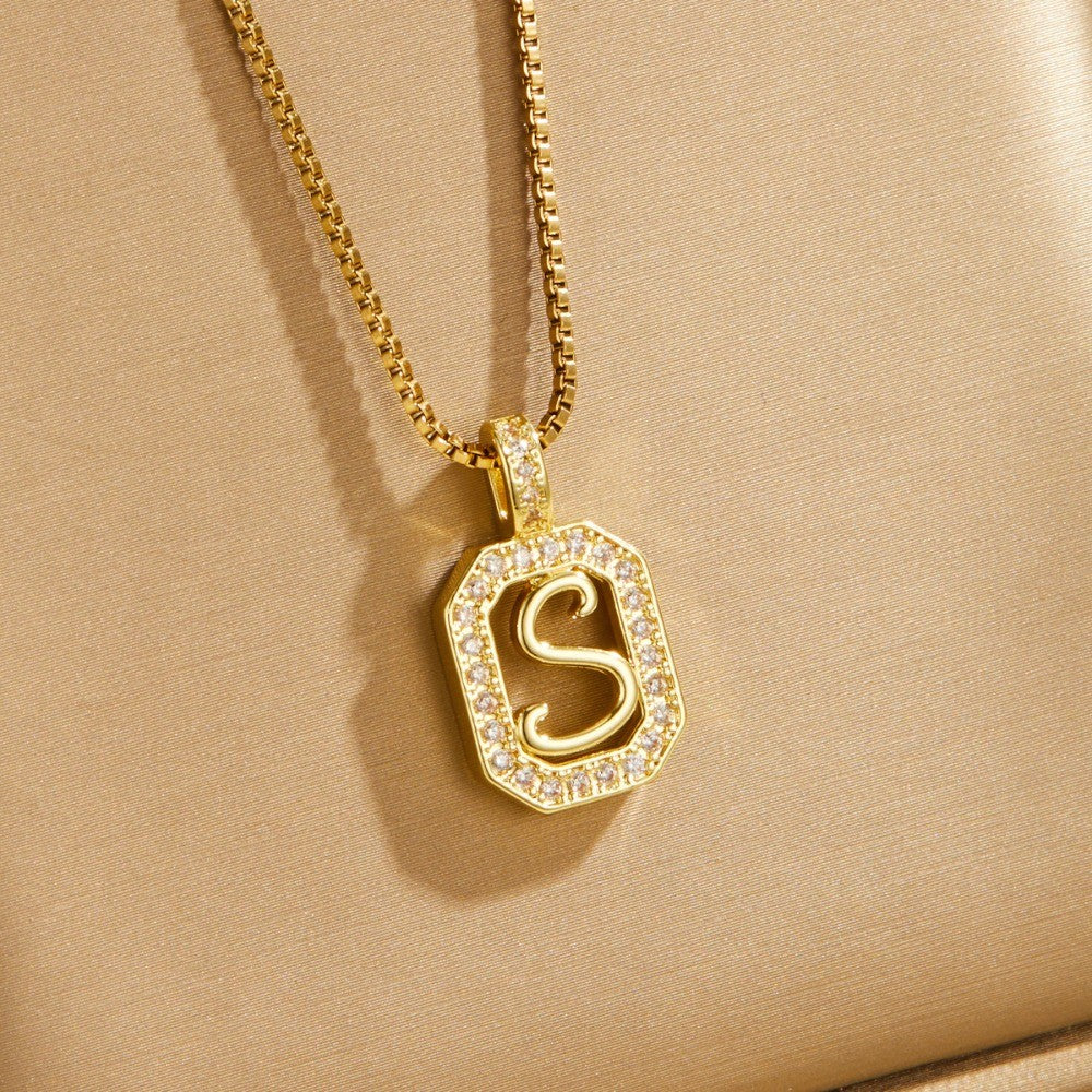 14k Elegant Square Initial Necklace