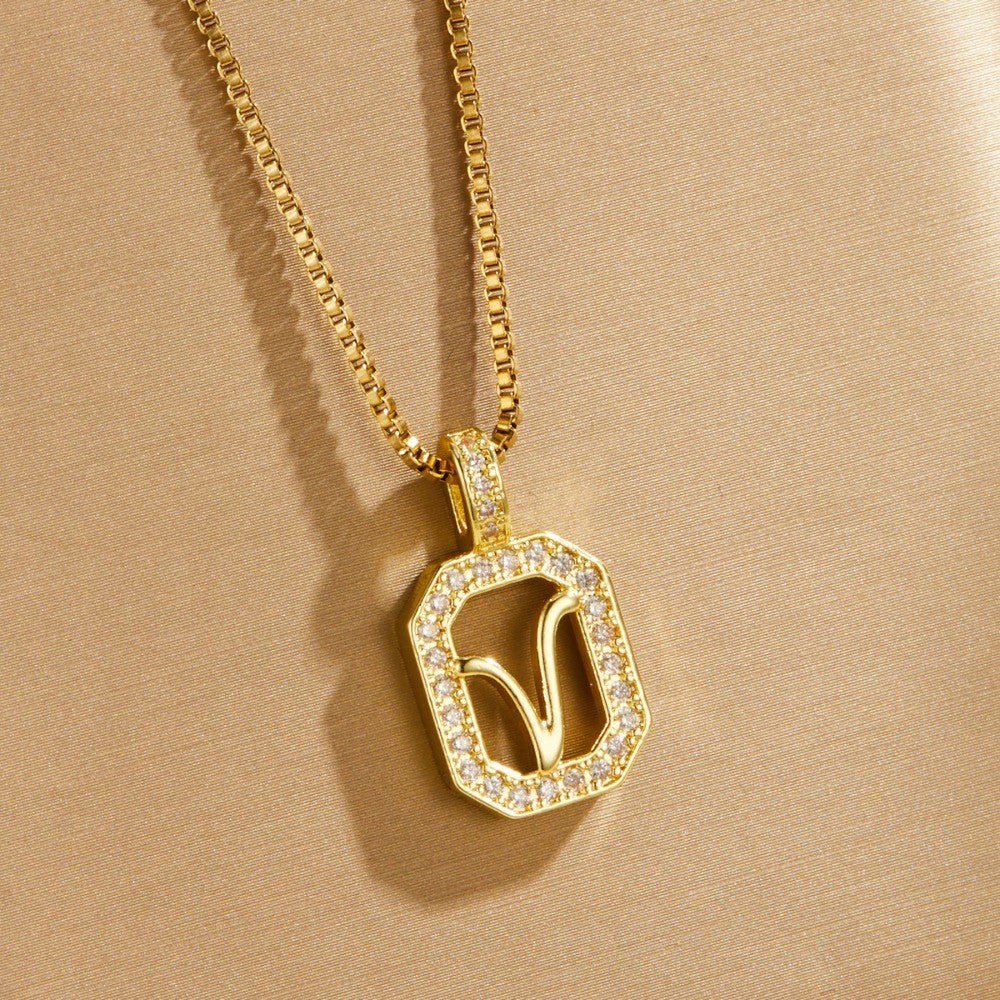 14k Elegant Square Initial Necklace