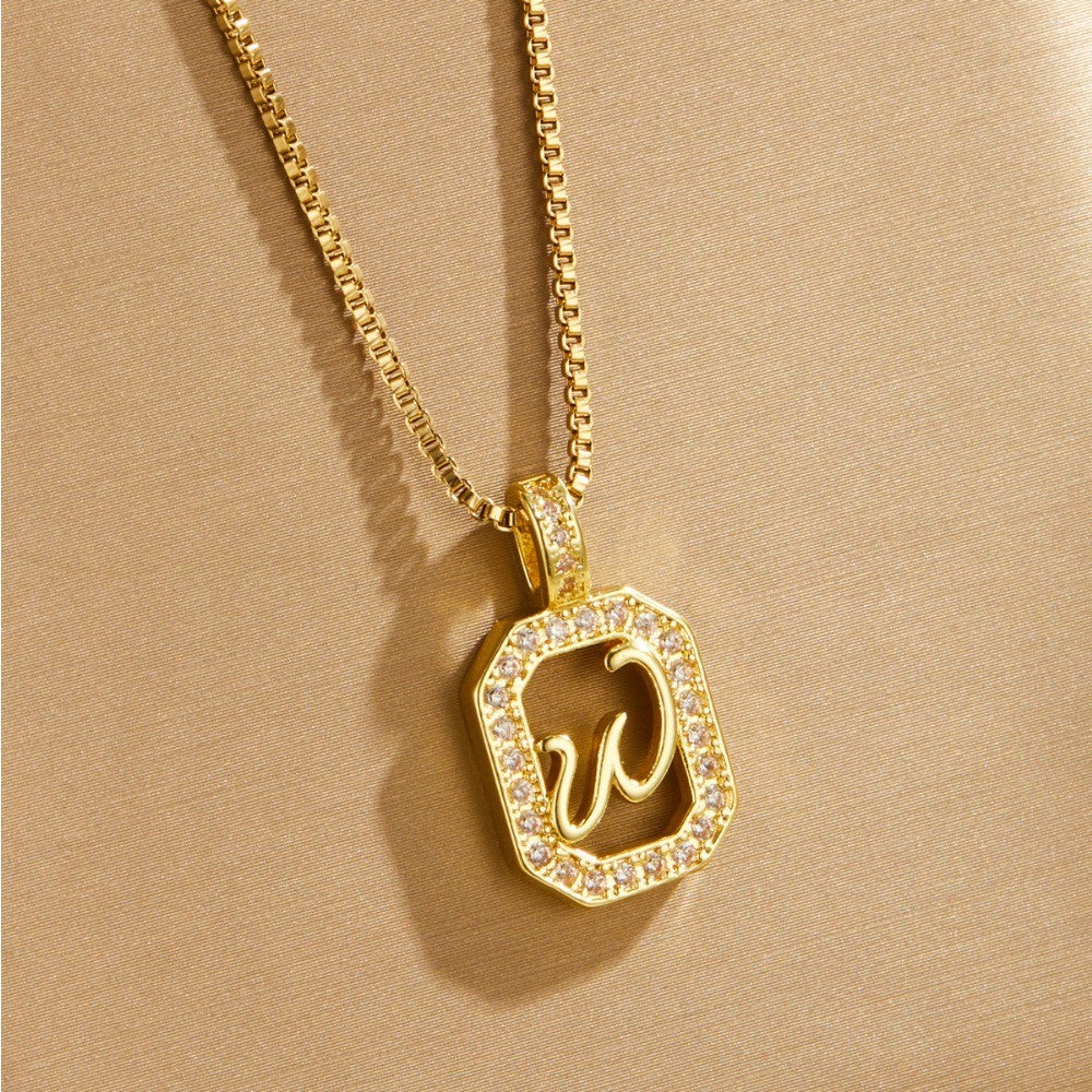 14k Elegant Square Initial Necklace