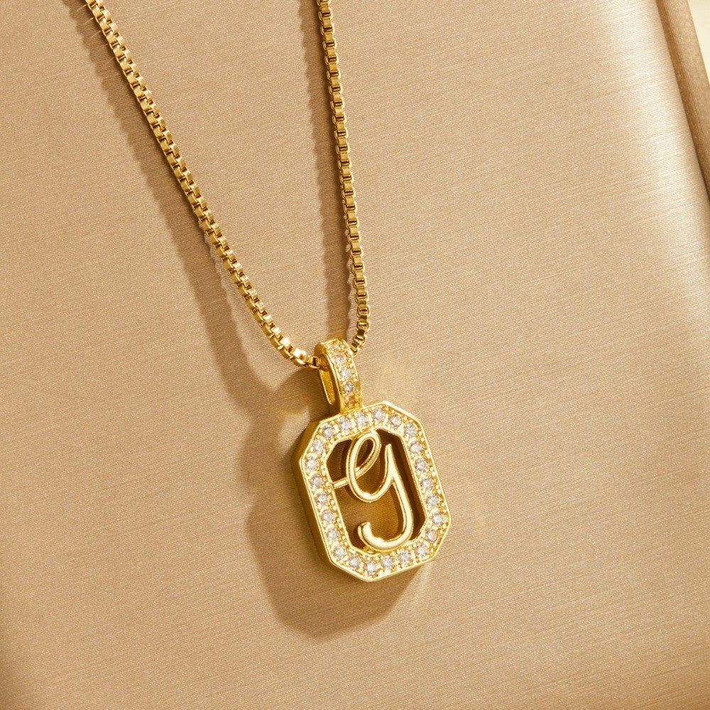 14k Elegant Square Initial Necklace