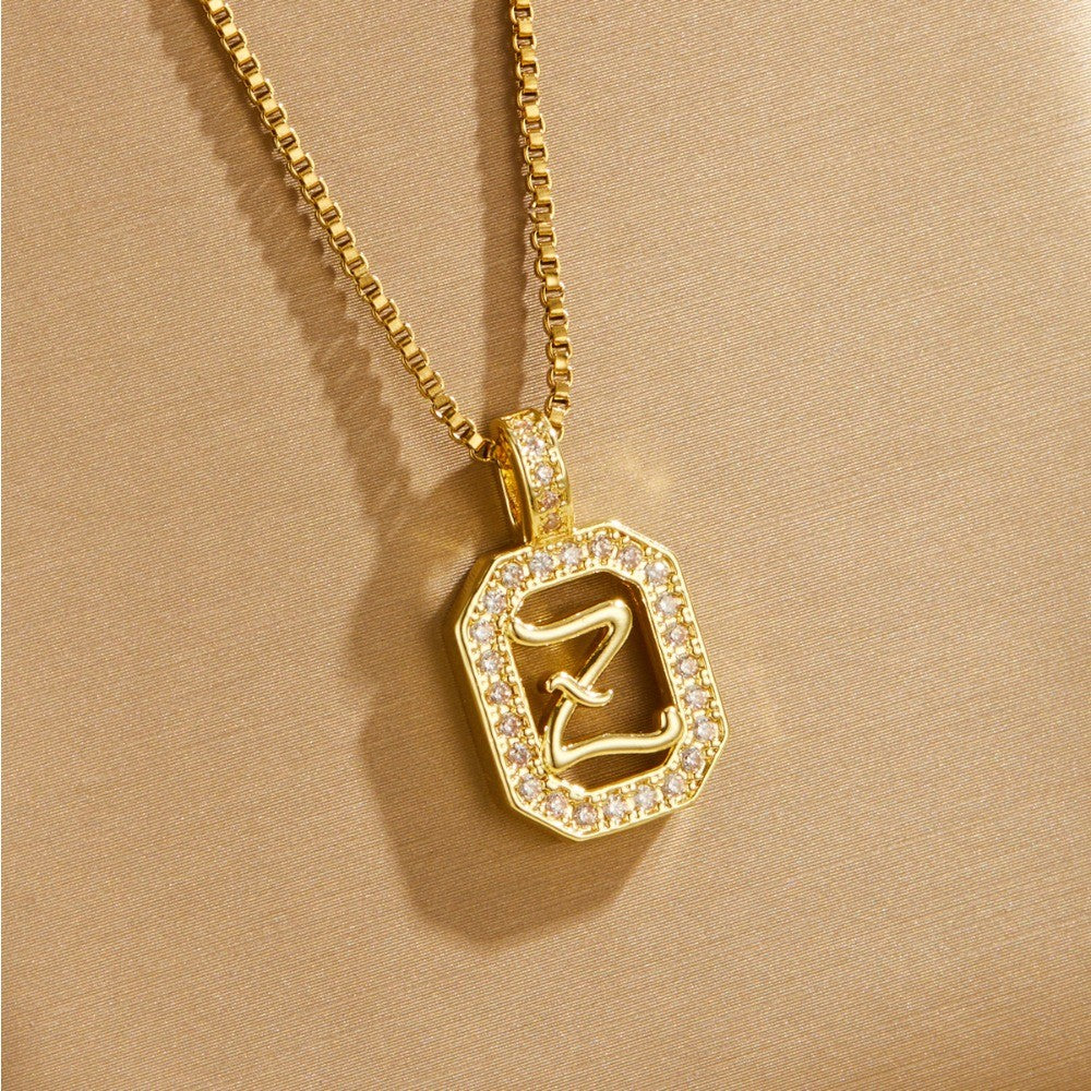 14k Elegant Square Initial Necklace