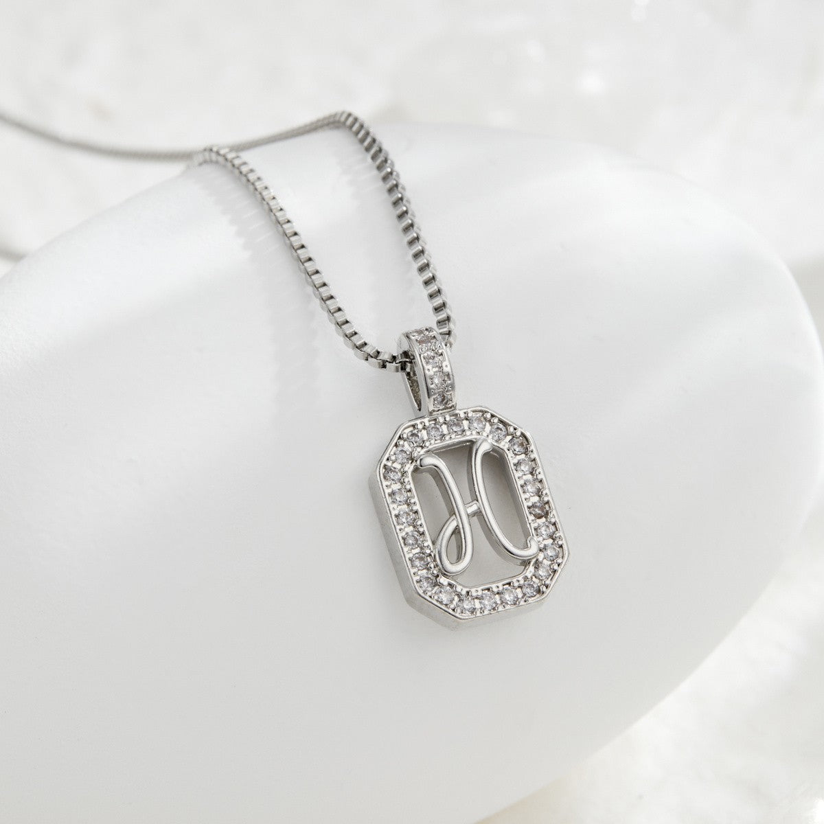 14k Elegant Square Initial Necklace